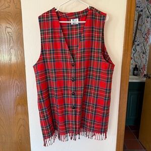 Red Plaid Fringe Vest or Mini Dress